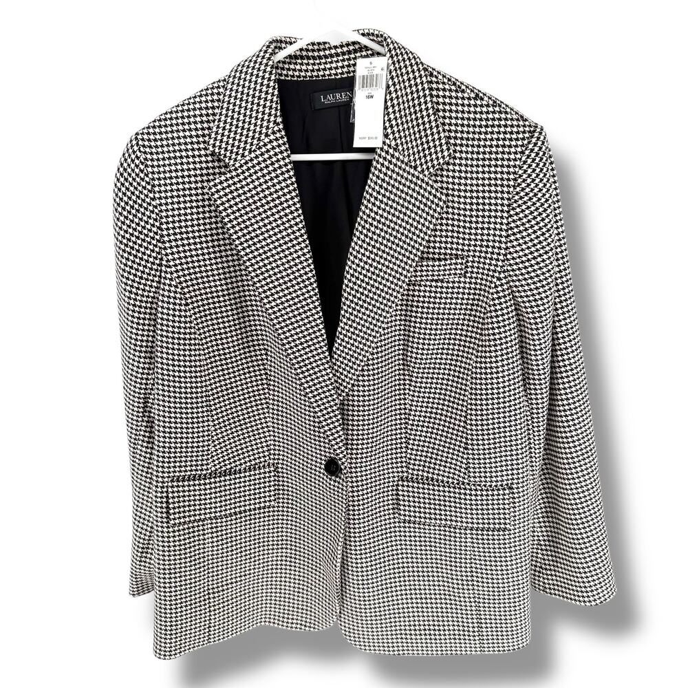 Lauren Ralph Lauren Womens 16W NWT Houndstooth Blazer Plus Size Office Chic